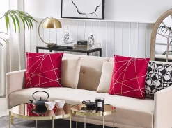 Set di 2 cuscini PINUS Velluto 45 x 45 cm Rosso Trama geometrica
