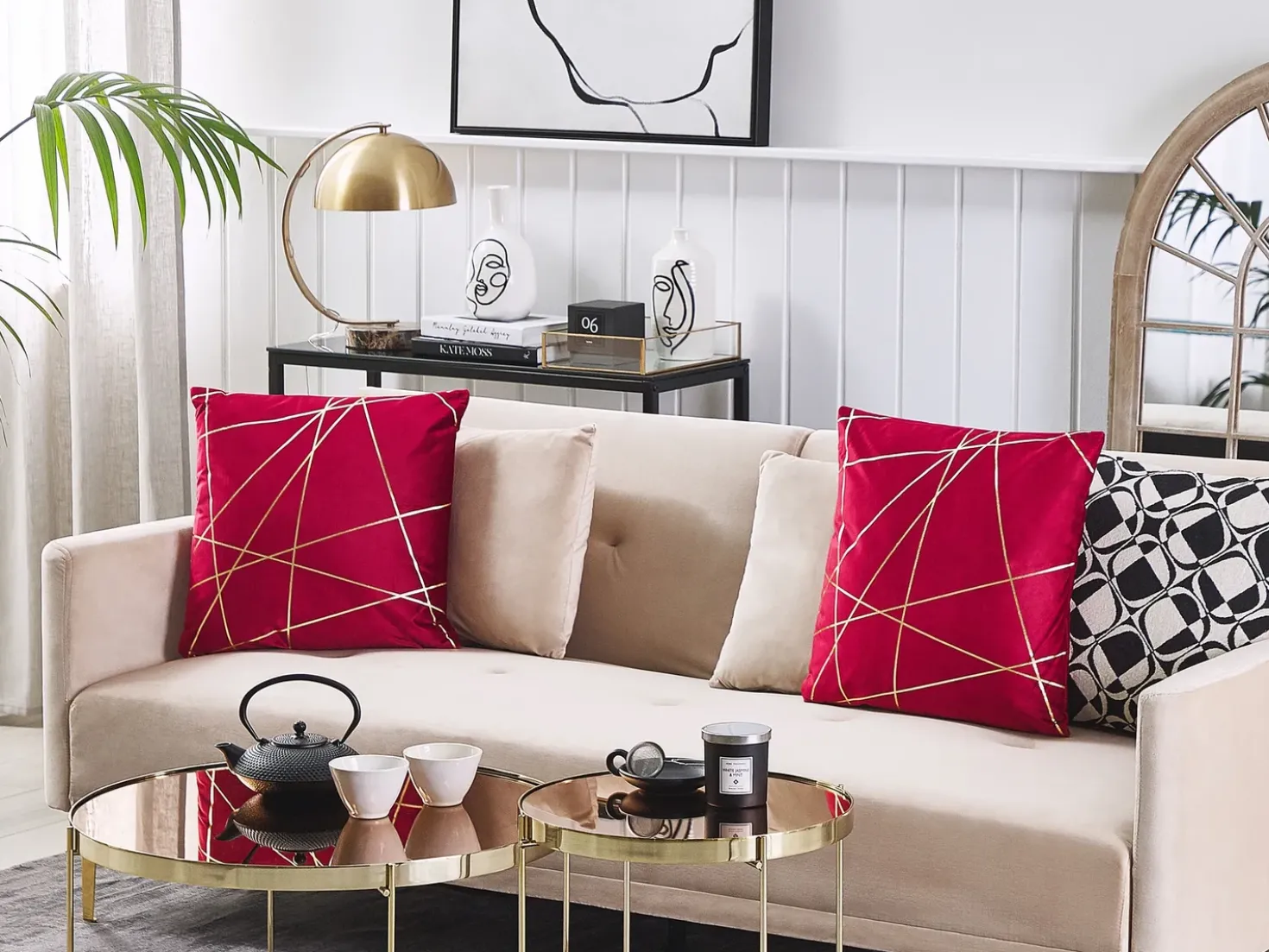 Set di 2 cuscini PINUS Velluto 45 x 45 cm Rosso Trama geometrica