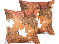 Set di 2 cuscini POINSETTIA Velluto 45 x 45 cm Arancione Trama di piante