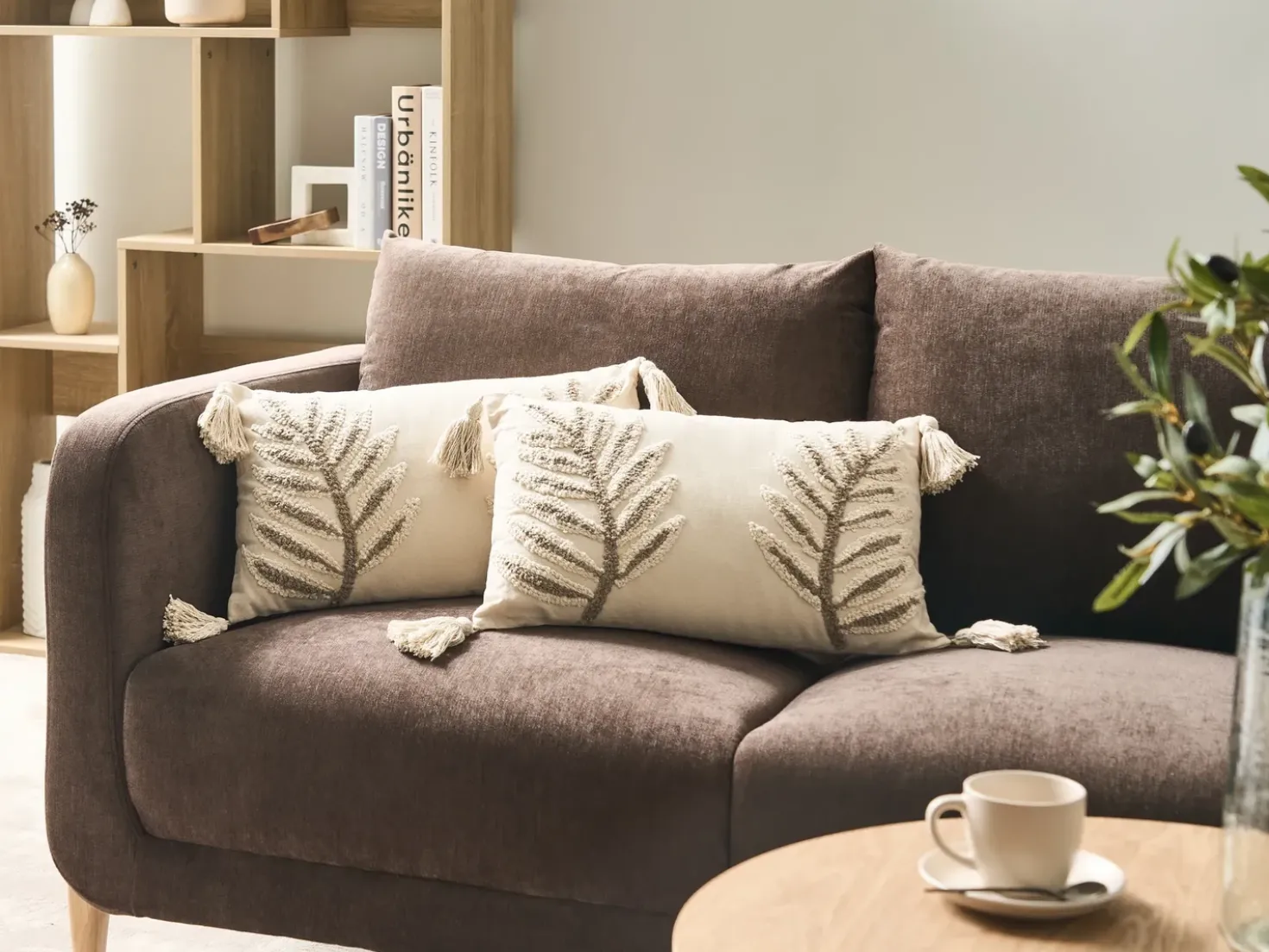 Set di 2 cuscini POMETIA Cotone 30 x 50 cm Beige Trama floreale
