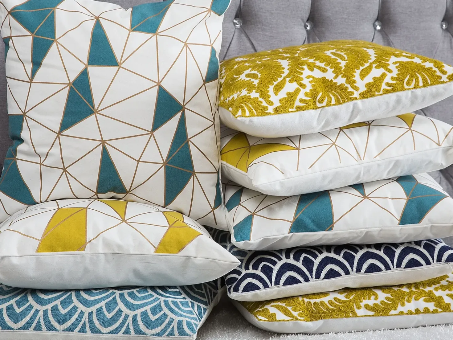 Set di 2 cuscini PRIMULA Cotone 45 x 45 cm Senape Trama Ikat