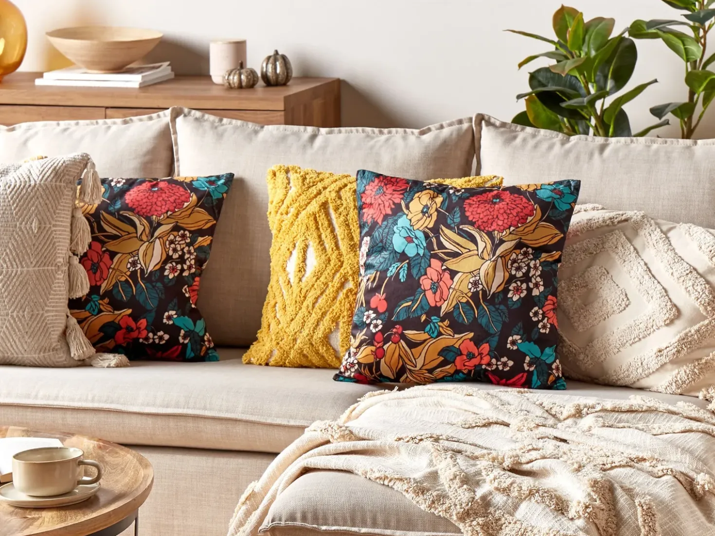 Set di 2 cuscini PROTEA Velluto 45 x 45 cm Multicolore Trama floreale