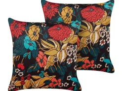 Set di 2 cuscini PROTEA Velluto 45 x 45 cm Multicolore Trama floreale