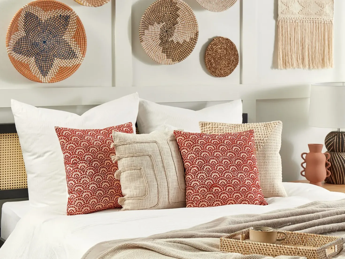 Set di 2 cuscini RHUS Cotone 45 x 45 cm Rosso Trama geometrica