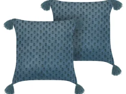 Set di 2 cuscini RIBES Velluto 45 x 45 cm Blu scuro Trama floreale