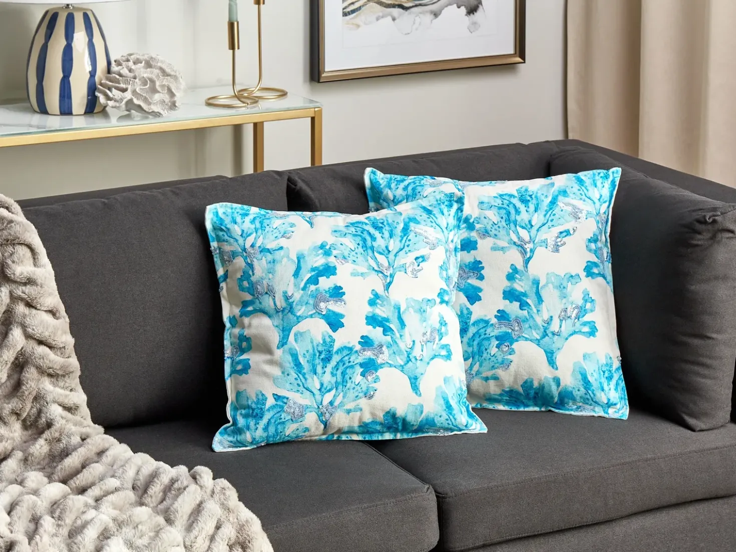 Set di 2 cuscini ROCKWEED Cotone 45 x 45 cm Blu Trama floreale