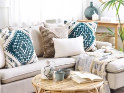 Set di 2 cuscini SAFI Cotone 50 x 50 cm Blu Trama geometrica