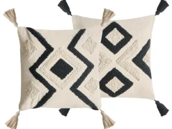 Set di 2 cuscini SARACA Cotone 45 x 45 cm Nero/Beige Trama geometrica