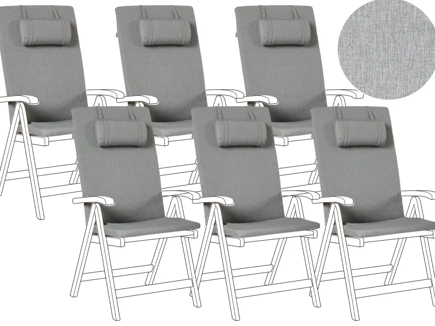 Set di 6 cuscini schienale/seduta JAVA/AMANTEA PREMIUM 50 x 71 cm Grigio melange
