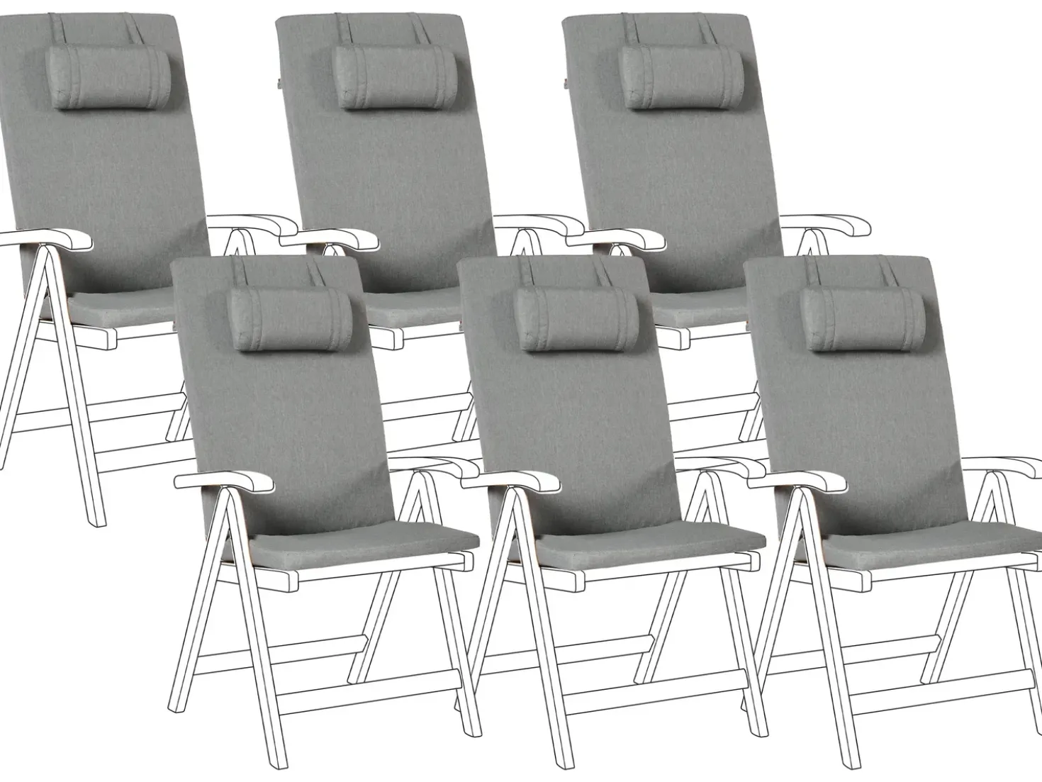 Set di 6 cuscini schienale/seduta JAVA/AMANTEA PREMIUM 50 x 71 cm Grigio melange