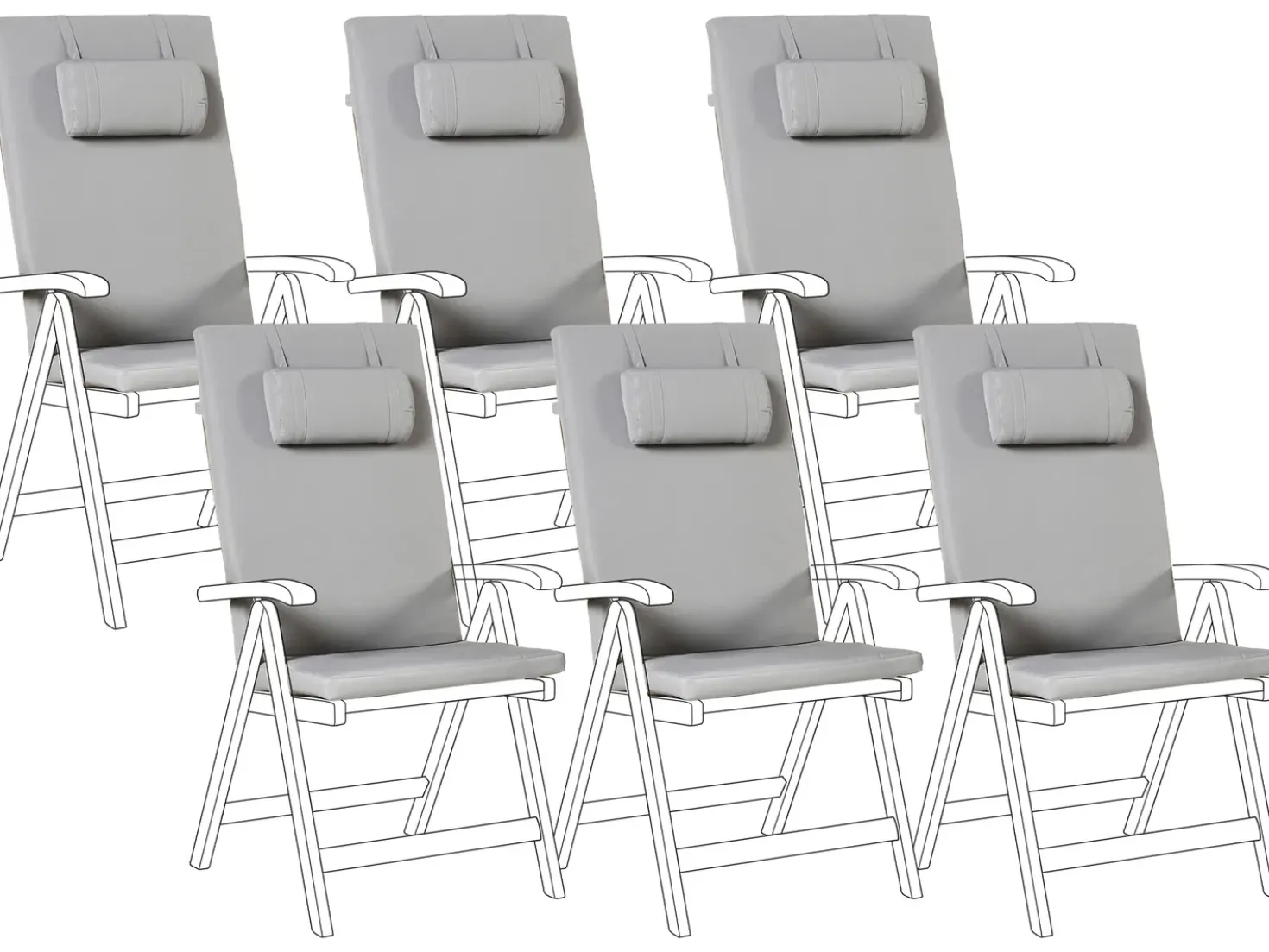 Set di 6 cuscini schienale/seduta JAVA/AMANTEA PREMIUM 50 x 71 cm Grigio chiaro