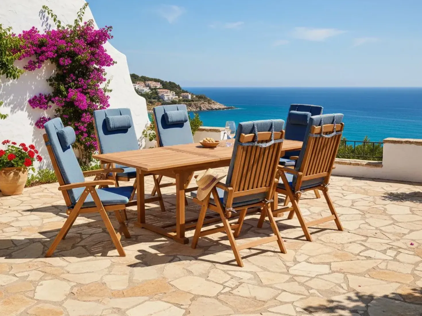 Set di 6 cuscini schienale/seduta JAVA/AMANTEA PREMIUM 50 x 71 cm Blu