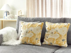 Set di 2 cuscini SCIRPUS Cotone 45 x 45 cm Giallo Trama floreale