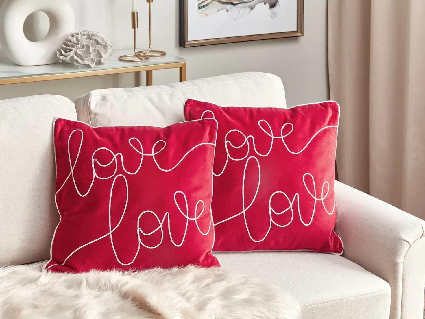 Set di 2 cuscini SIDERASIS Velluto 45 x 45 cm Rosso Scritta