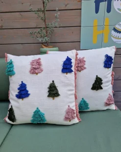 Set di 2 cuscini SKIMMIA Cotone 45 x 45 cm Bianco Modello natalizio