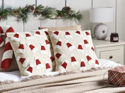 Set di 2 cuscini SUGARPLUM Cotone 45 x 45 cm Beige chiaro Modello natalizio