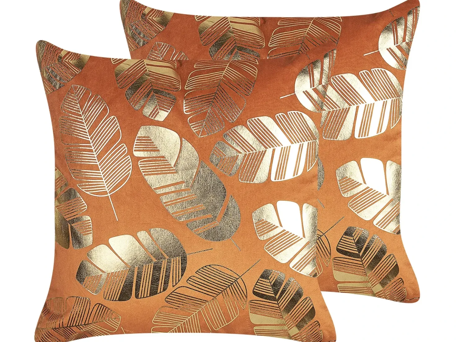 Set di 2 cuscini SUNFLOWER Velluto 45 x 45 cm Arancione Trama di piante
