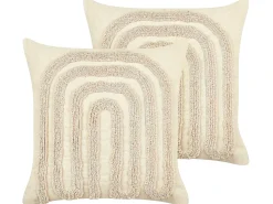 Set di 2 cuscini TATSOI Cotone 45 x 45 cm Beige Trama geometrica