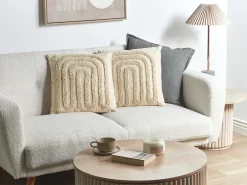 Set di 2 cuscini TATSOI Cotone 45 x 45 cm Beige Trama geometrica