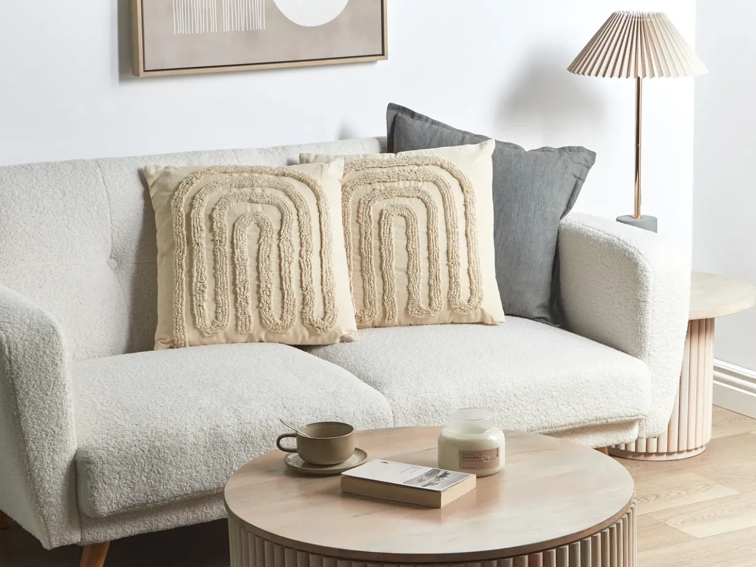 Set di 2 cuscini TATSOI Cotone 45 x 45 cm Beige Trama geometrica
