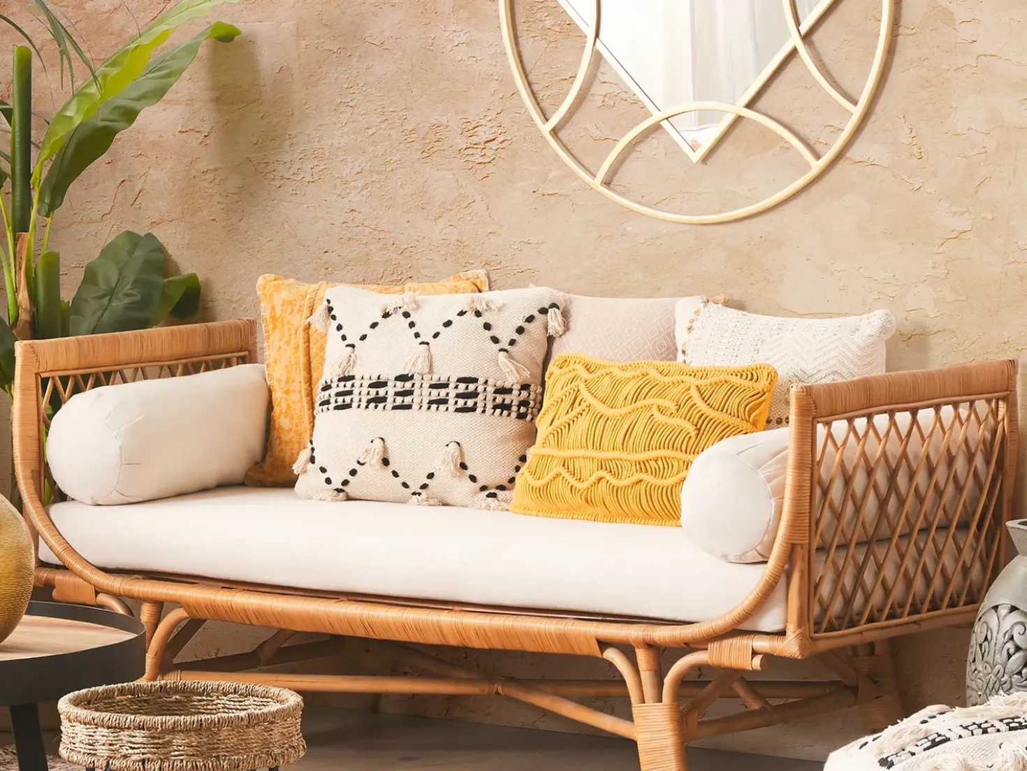 Set di 2 cuscini THONDI Cotone 45 x 45 cm Beige A strisce