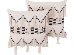 Set di 2 cuscini THONDI Cotone 45 x 45 cm Beige A strisce