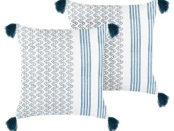 Set di 2 cuscini TILIA Cotone 45 x 45 cm Blu Trama geometrica