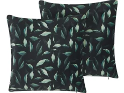 Set di 2 cuscini TOADFLAX Velluto 45 x 45 cm Verde Nero Trama di piante