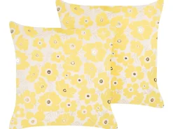 Set di 2 cuscini TRITELEIA Velluto 45 x 45 cm Giallo Trama floreale