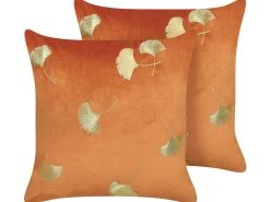 Set di 2 cuscini TULIP Velluto 45 x 45 cm Arancione Trama di piante