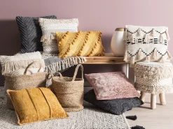 Set di 2 cuscini VAKAYAR Cotone 45 x 45 cm Rosa Trama floreale