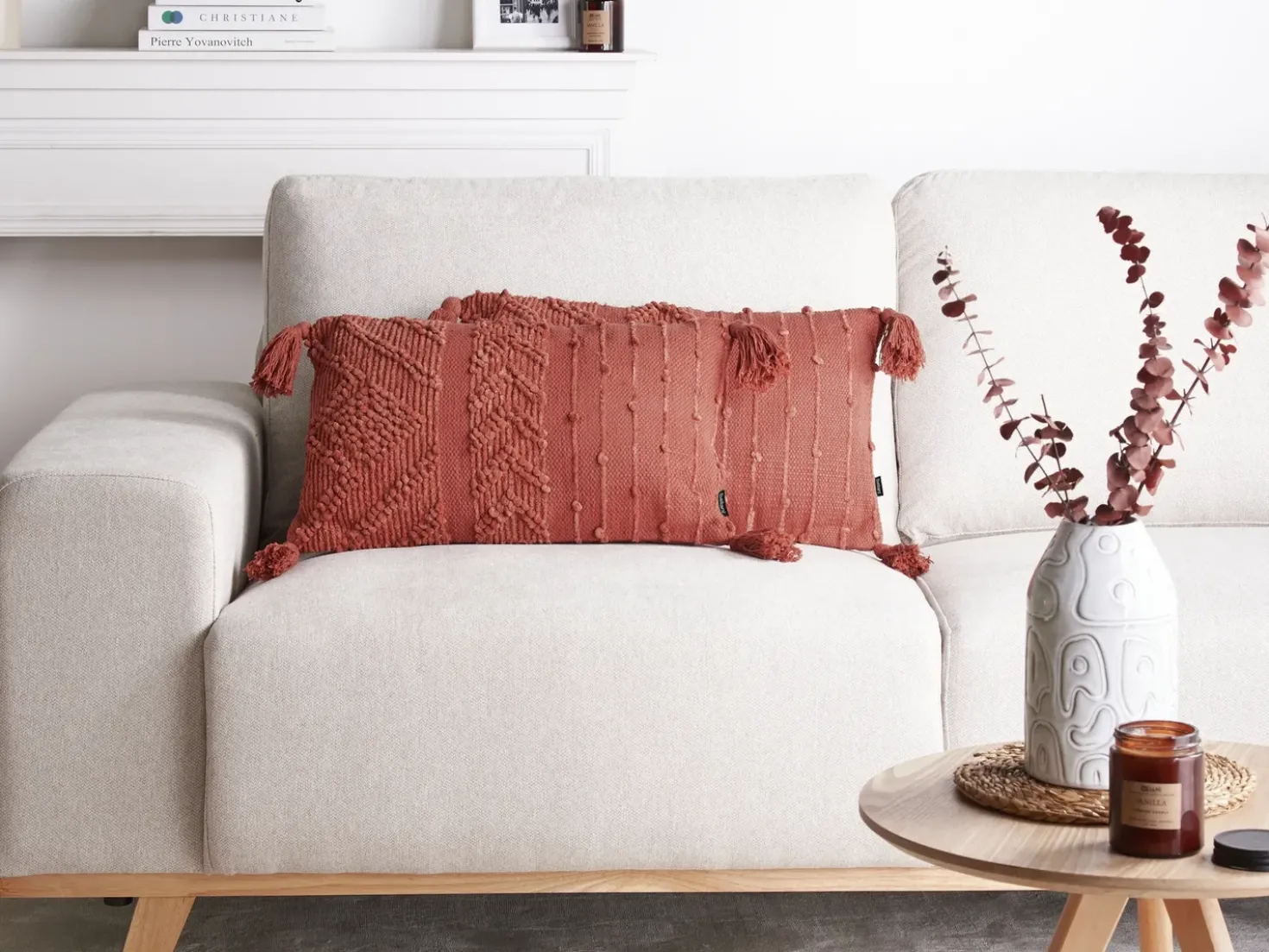 Set di 2 cuscini VALVARIA Cotone 30 x 50 cm Rosso Trama Chevron