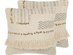 Set di 2 cuscini VAYALI Cotone 45 x 45 cm Beige A strisce