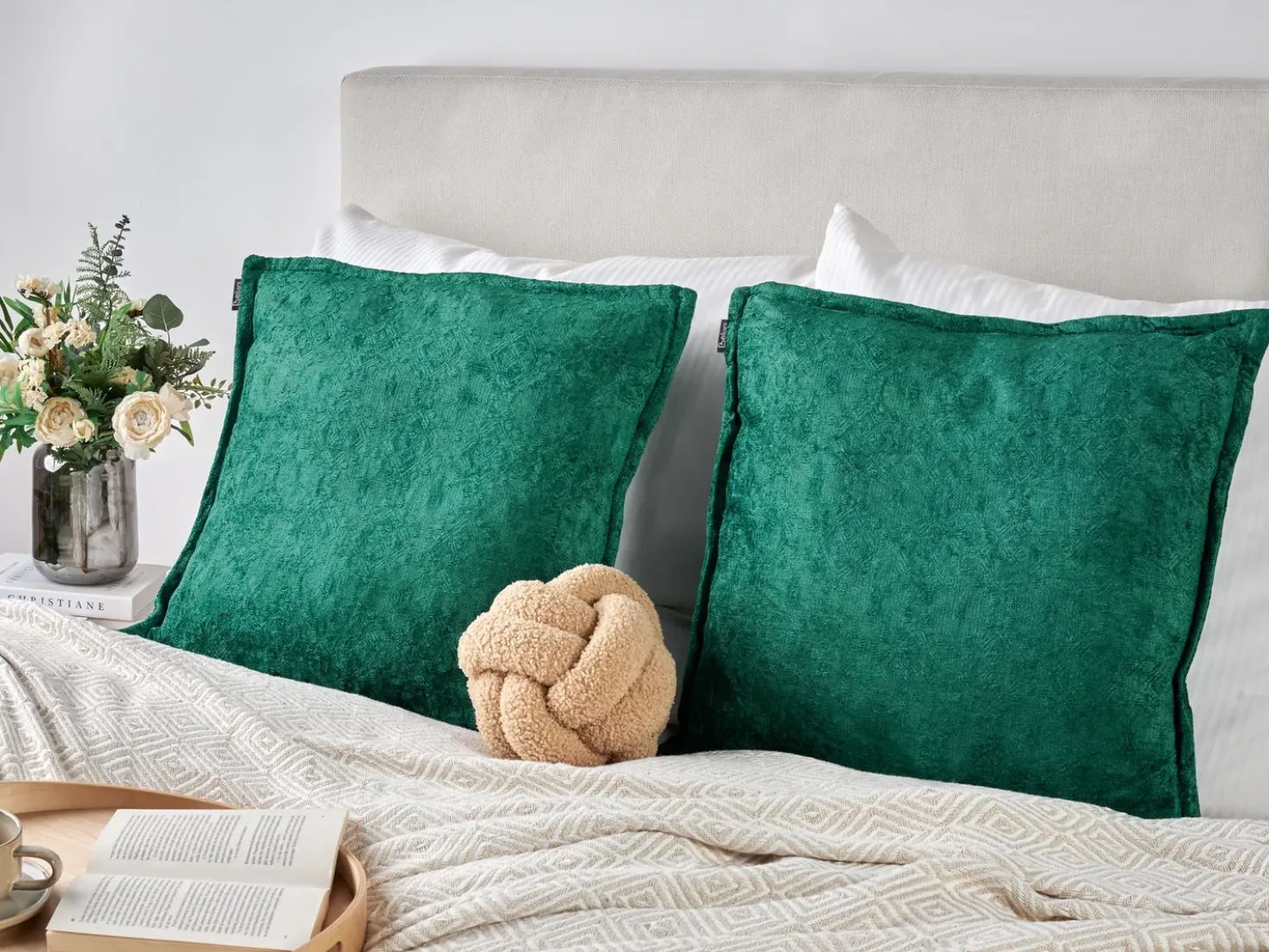 Set di 2 cuscini VERPIS Cotone 50 x 50 cm Verde smeraldo Tinta unita