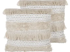 Set di 2 cuscini VILLUR Cotone 45 x 45 cm Beige A strisce