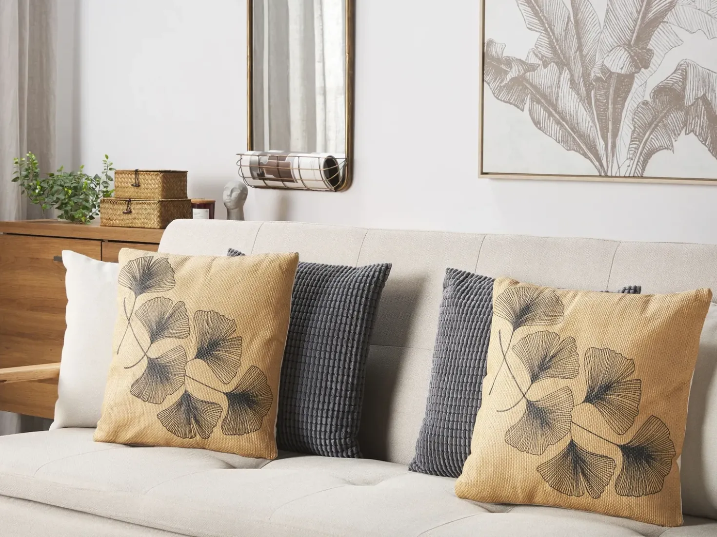 Set di 2 cuscini WAKAD 45 x 45 cm Beige Trama di piante