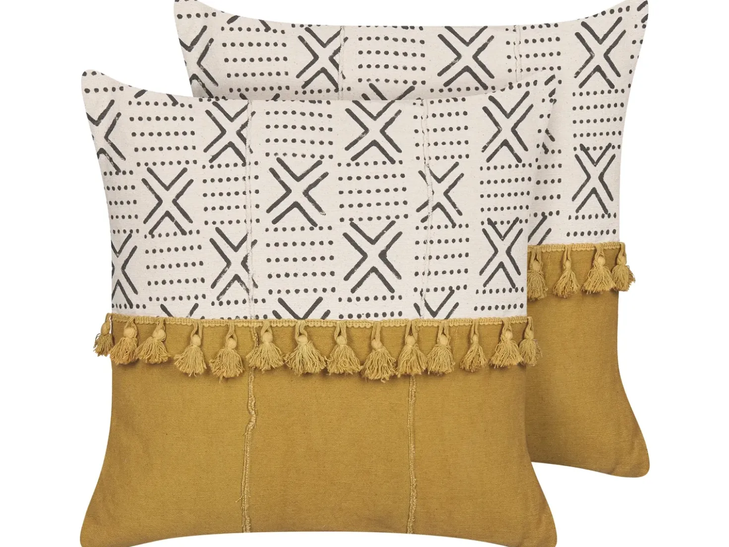 Set di 2 cuscini WOODI Cotone 45 x 45 cm Giallo Bianco Trama geometrica
