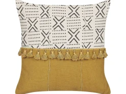 Set di 2 cuscini WOODI Cotone 45 x 45 cm Giallo Bianco Trama geometrica