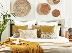 Set di 2 cuscini WOODI Cotone 45 x 45 cm Giallo Bianco Trama geometrica