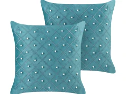 Set di 2 cuscini YARROW Velluto 45 x 45 cm Foglia di tè Trama geometrica