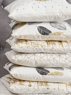 Set di 2 cuscini YASMIN Cotone 45 x 45 cm Bianco Oro Nero Trama di piante