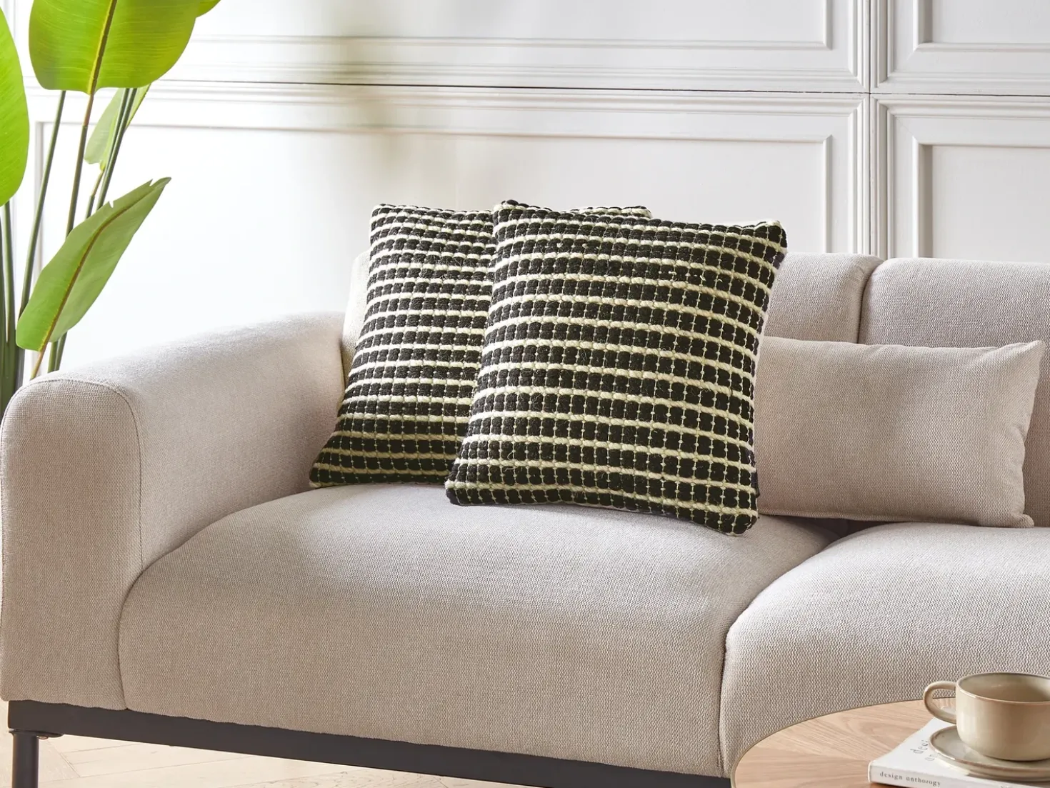 Set di 2 cuscini YONCALI Cotone 45 x 45 cm Nero Trama a scacchi