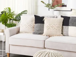 Set di 2 cuscini YORTAN Cotone 45 x 45 cm Beige chiaro Trama geometrica