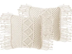 Set di 2 cuscini YORTAN Cotone 45 x 45 cm Beige chiaro Trama geometrica