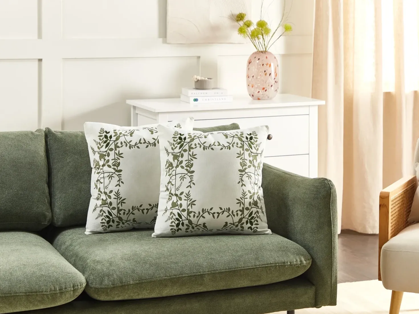 Set di 2 cuscini ZALEYA Cotone 45 x 45 cm Bianco Trama floreale