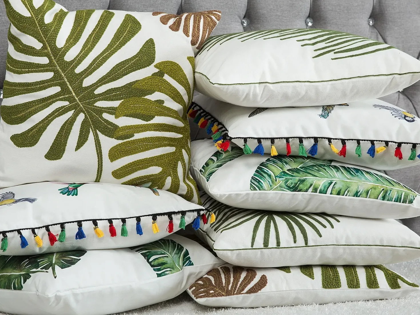 Set di 2 cuscini ZENOBIA Cotone 45 x 45 cm Verde scuro Trama di piante