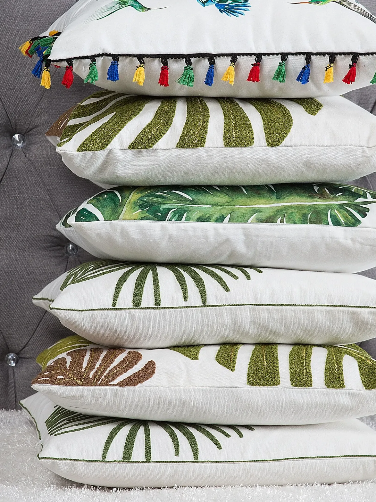 Set di 2 cuscini ZENOBIA Cotone 45 x 45 cm Verde scuro Trama di piante