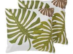 Set di 2 cuscini ZENOBIA Cotone 45 x 45 cm Verde scuro Trama di piante
