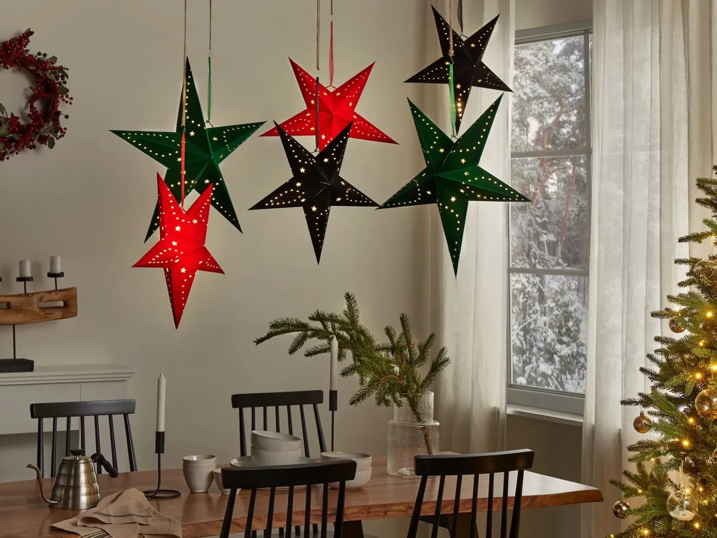 Set di 2 decorazioni da appendere LED MOTTI Stella 45 cm Nero