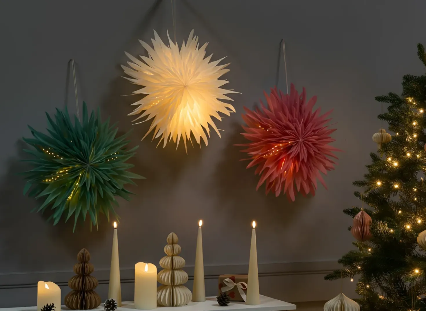 Set di 3 decorazioni da appendere LED GROVLAN Stella 41 cm Multicolore